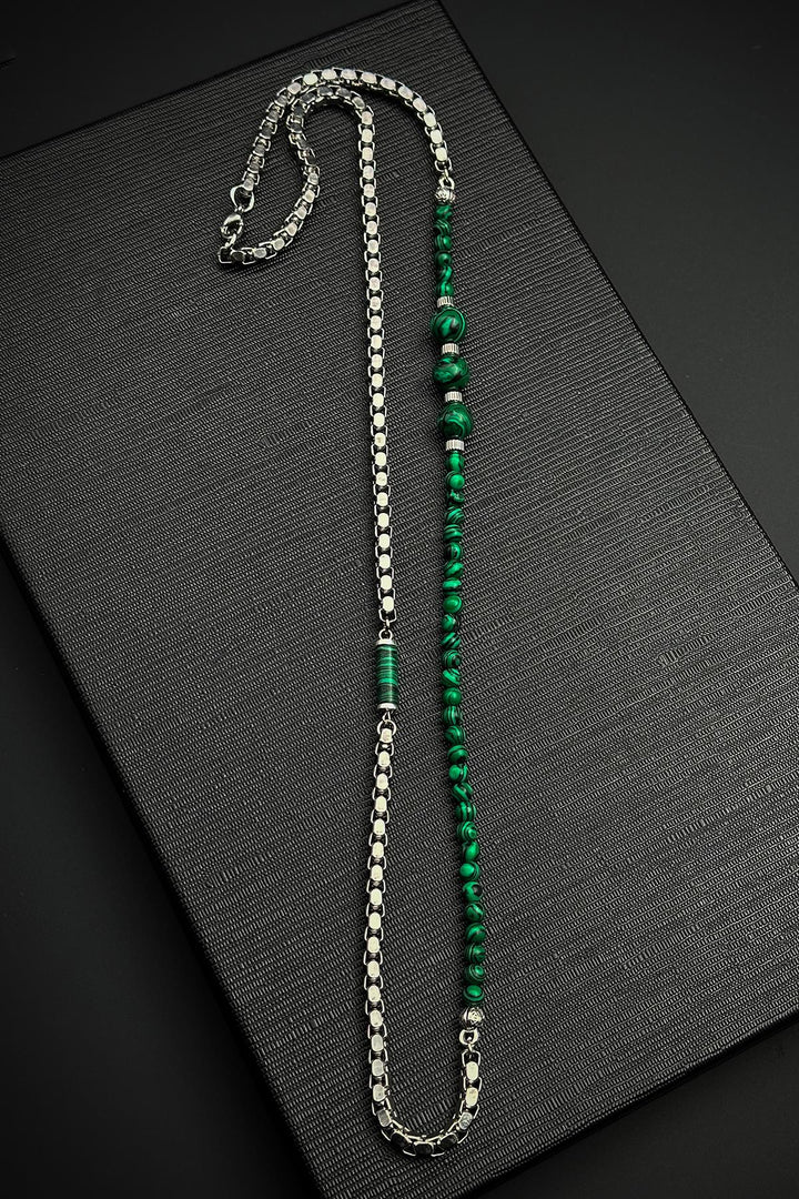 NVM FRNCH 316L Steel and Malachite Natural Stone Green Color Men's Necklace FRJ30832-932-Y - Tezonapa