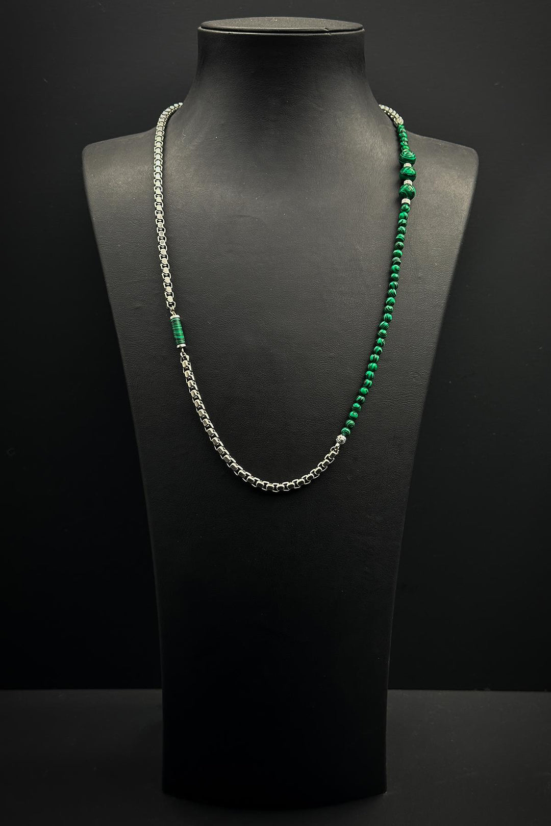 NVM FRNCH 316L Steel and Malachite Natural Stone Green Color Men's Necklace FRJ30832-932-Y - Tezonapa