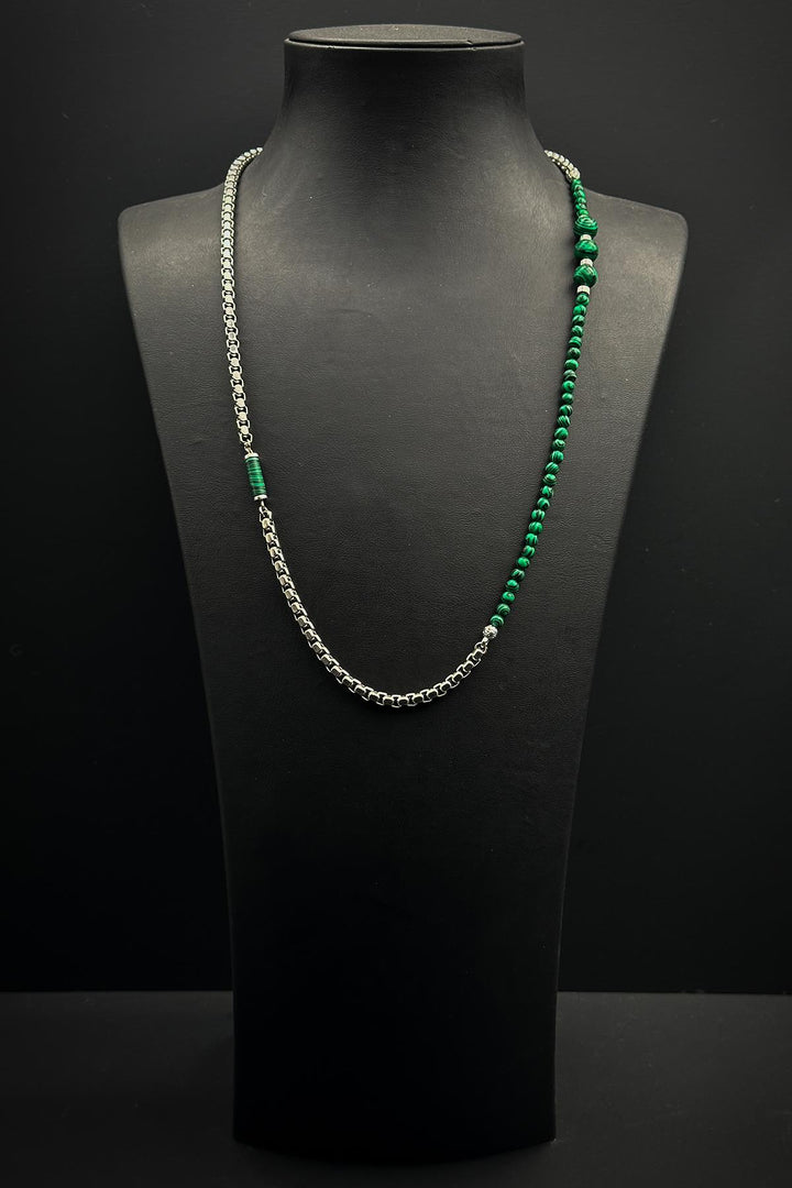 NVM FRNCH 316L Steel and Malachite Natural Stone Green Color Men's Necklace FRJ30832-932-Y - Tezonapa