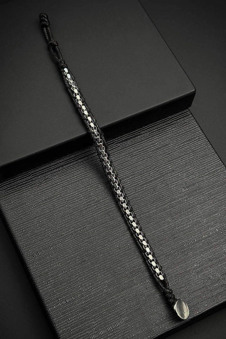 NVM FRNCH 316L Steel and Black String Men's Bracelet FRJ12443-3443-S - San Angelo
