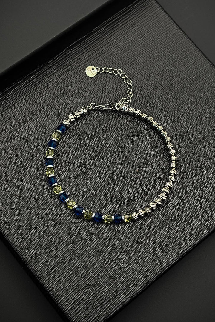 NVM FRNCH 316L Steel and Swarovski Stone Yellow-Navy Color Men's Bracelet FRJ12380-3380-SL - Cwmbran