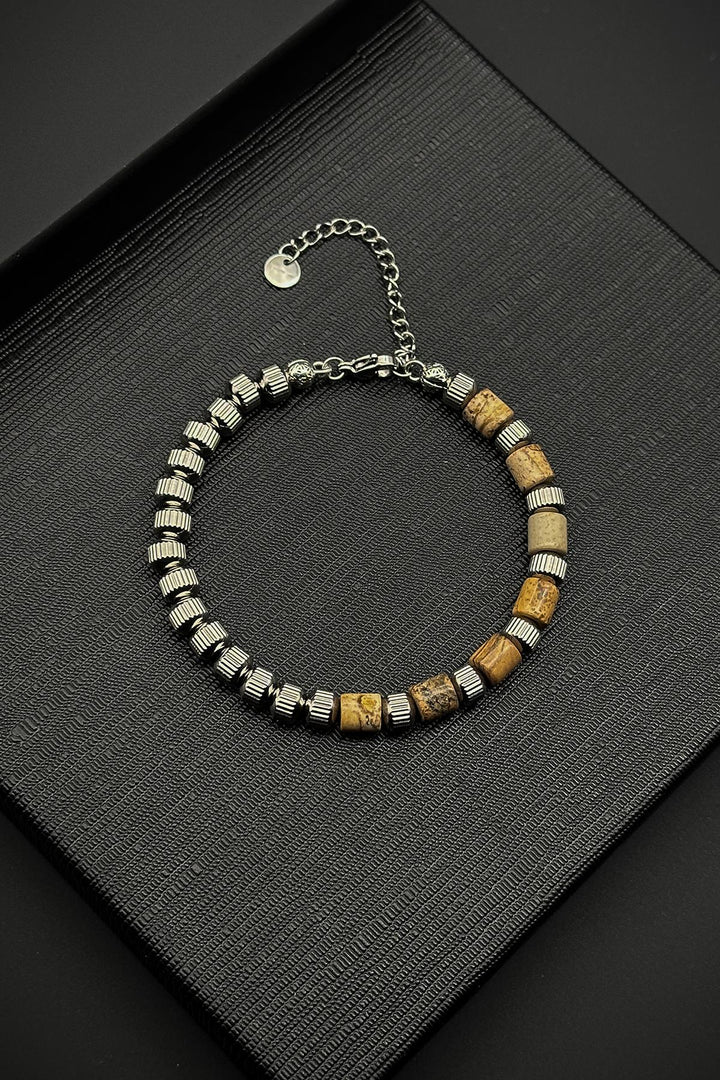 NVM FRNCH 316L Steel and Earth Natural Stone Brown Men's Bracelet FRJ12373-3373-K2 - La Paz