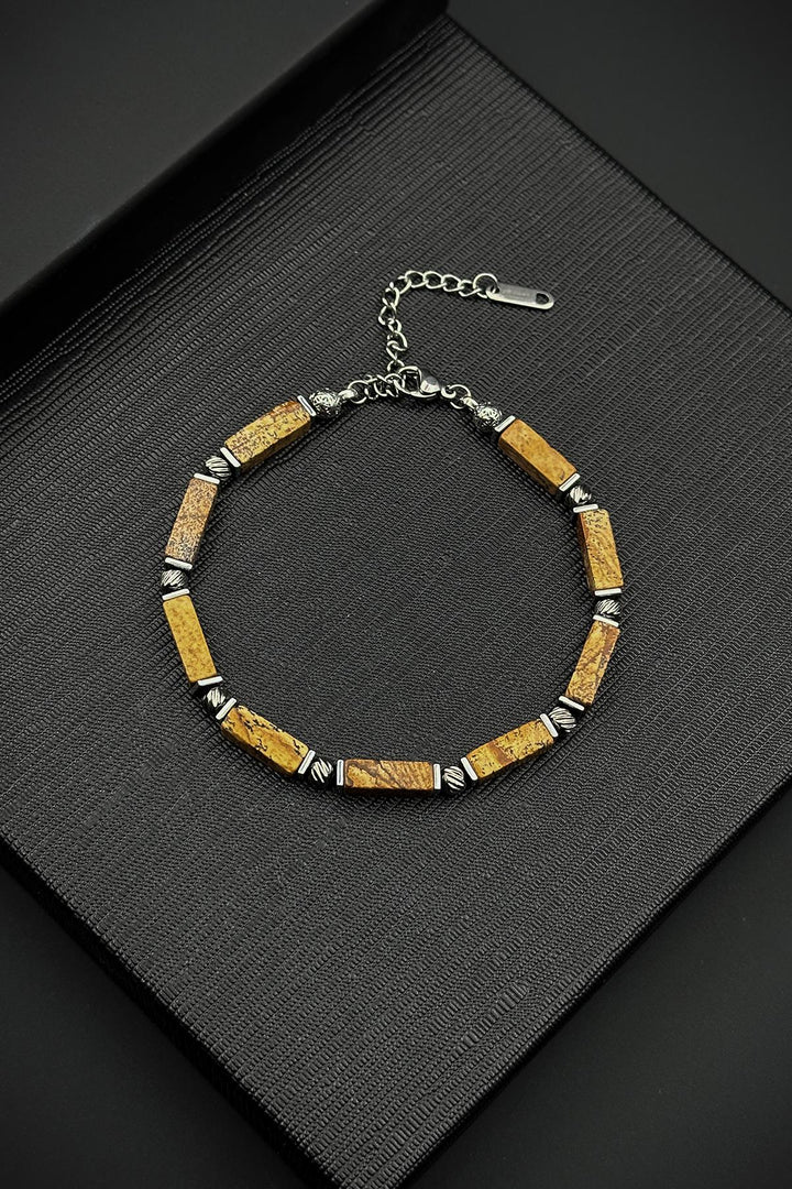 NVM FRNCH 316L Steel and Earth Natural Stone Brown Color Men's Bracelet FRJ12411-3411-K - Evergem