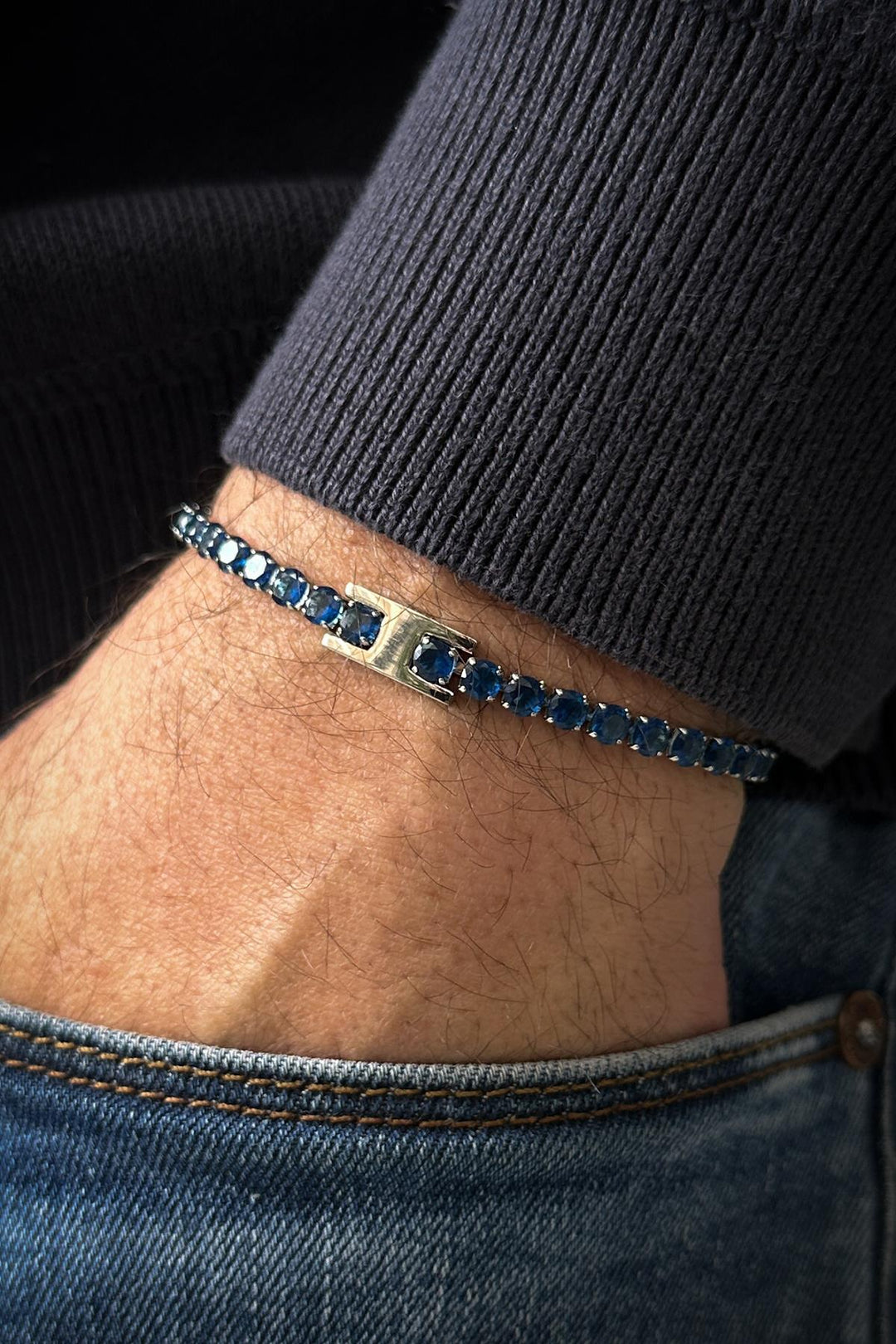 NVM FRNCH 316L Steel Zircon Stone Navy Color Tennis Men's Bracelet FRJ12152-3152-L - West Bromwich