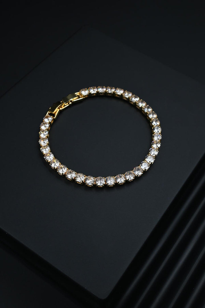 NVM FRNCH 3A Quality Zircon Stone 4MM Gold Color Tennis Men's Bracelet FRJ12161-3161-G - Oss