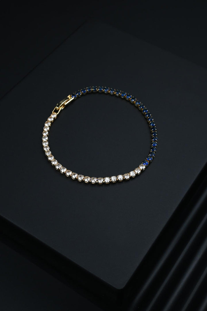 NVM FRNCH 3A Quality Zircon Stone Double Locked White-Navy Blue Color Tennis Men's Bracelet FRJ11512612-GL - Rincón de Romos