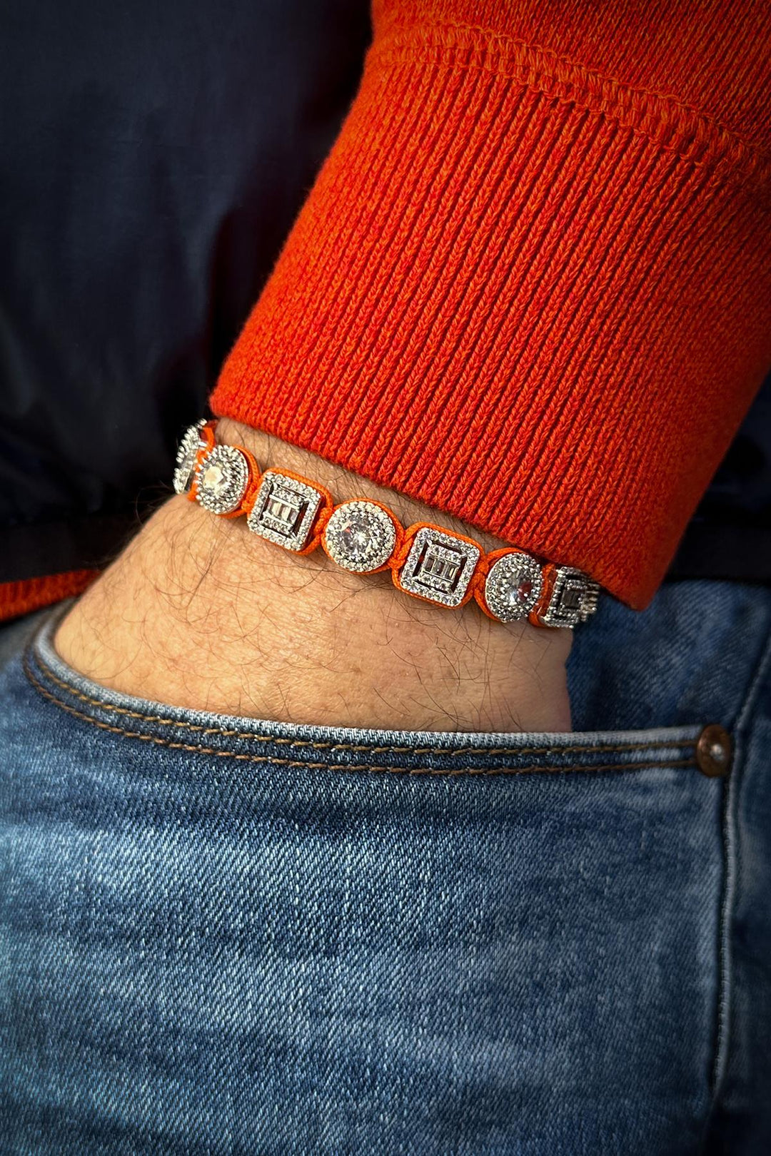 NVM FRNCH 3A Quality Orange Color Adjustable Men's Bracelet with Zircon Stone FRJ11723823-T - Mariano Escobedo