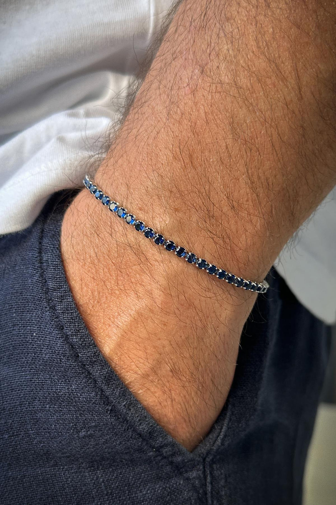 NVM FRNCH 3MM Zircon Stone Navy Color Tennis Men's Bracelet FRJ12204-3204-L - Viti
