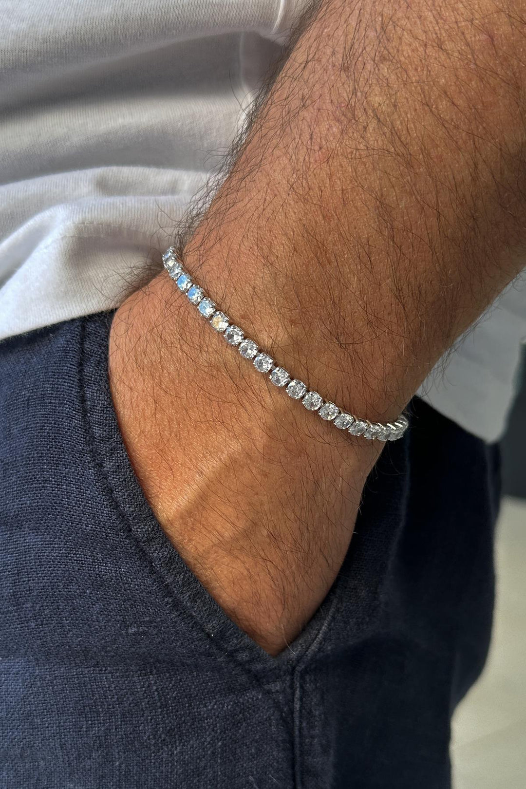 NVM FRNCH 4MM White Color Tennis Men's Bracelet with Zircon Stone FRJ12205-3205-A - Sykiés