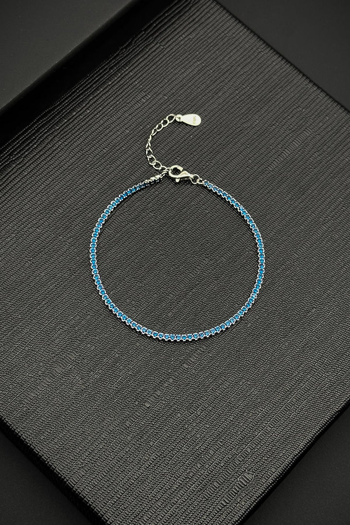 NVM FRNCH 925 Sterling Silver 2MM Zircon Stone Navy Color Tennis Men's Bracelet FRJ11979-2079-L - Boulogne-Billancourt