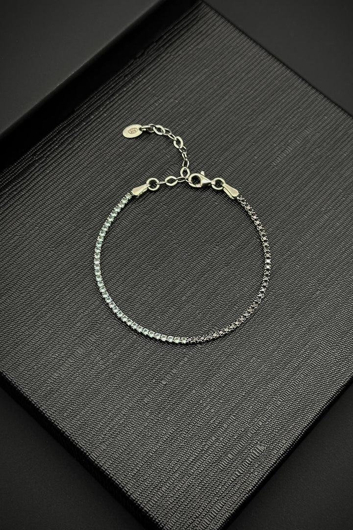 NVM FRNCH 925 Sterling Silver 2MM Zircon Stone Black-White Color Tennis Men's Bracelet FRJ11979-2079-AB2 - Neustadt am Rübenberge