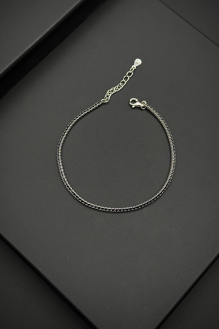 NVM FRNCH 925 Sterling Silver 2MM Zircon Stone Black Color Tennis Men's Bracelet FRJ11979-2079-S - East Orange