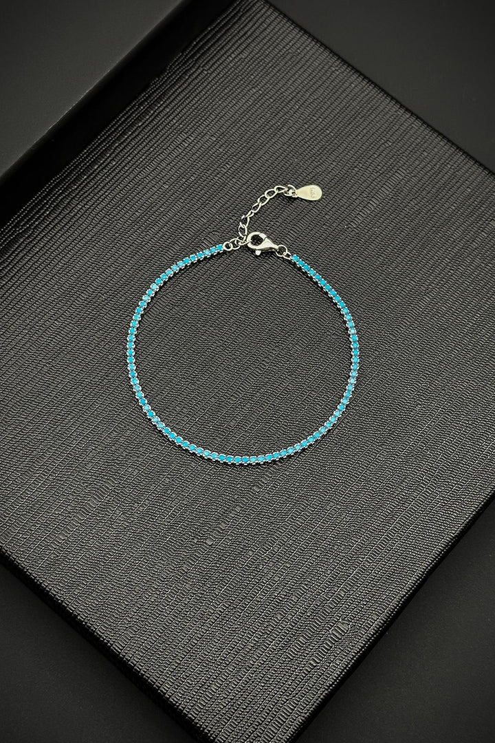 NVM FRNCH 925 Sterling Silver 2MM Zircon Stone Turquoise Color Tennis Men's Bracelet FRJ11979-2079-M - Peoria