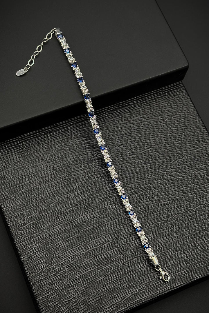 NVM FRNCH 925 Sterling Silver 3MM Navy-White Zircon Stone Men's Bracelet FRJ12344-3344-LA - Lawrence