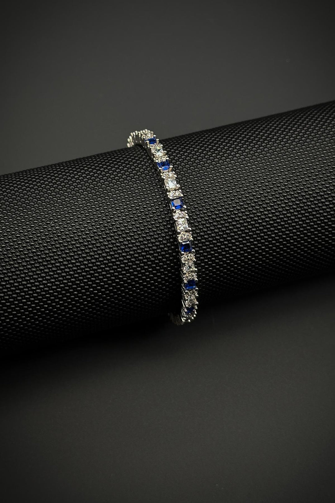 NVM FRNCH 925 Sterling Silver 3MM Navy-White Zircon Stone Men's Bracelet FRJ12344-3344-LA - Lawrence