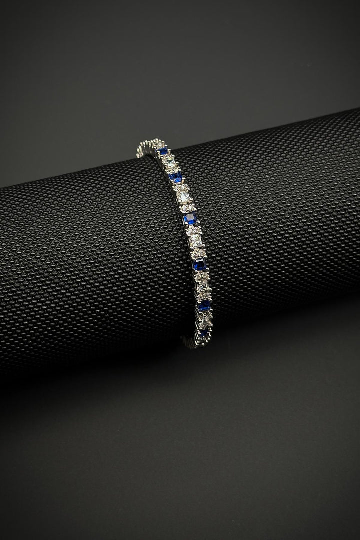 NVM FRNCH 925 Sterling Silver 3MM Navy-White Zircon Stone Men's Bracelet FRJ12344-3344-LA - Lawrence