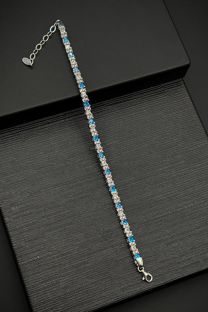 NVM FRNCH 925 Sterling Silver 3MM Blue-White Zircon Stone Men's Bracelet FRJ12344-3344-MA - Hammond