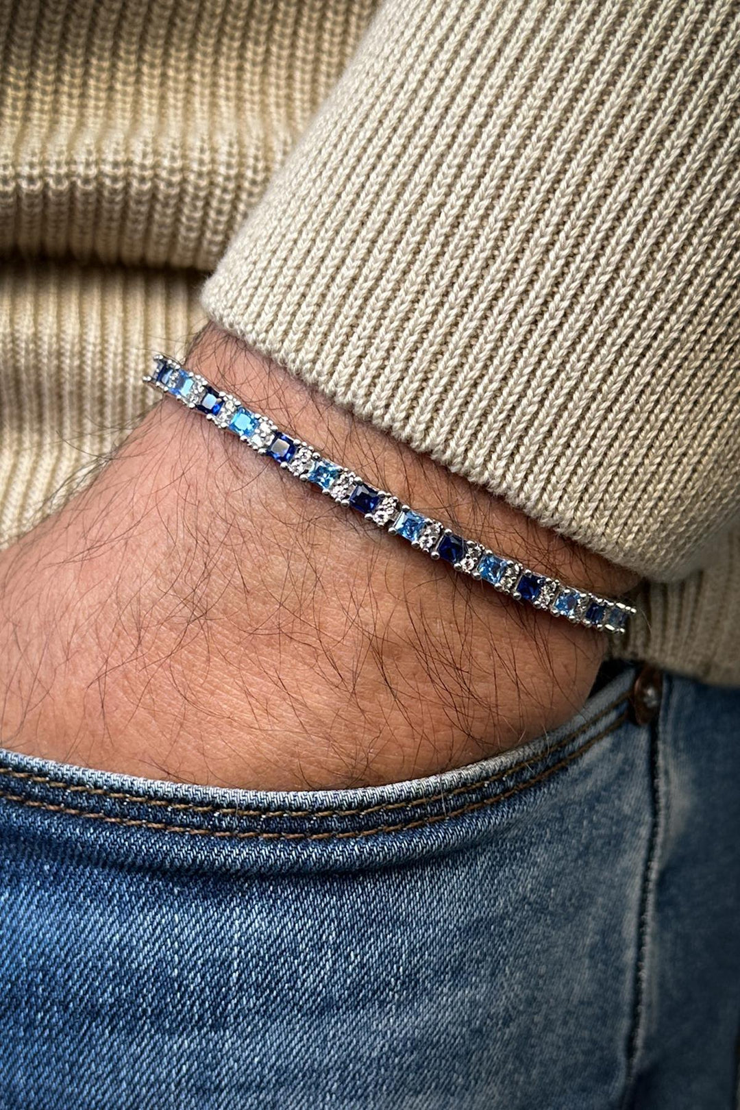 NVM FRNCH 925 Sterling Silver 3MM Mixed Color Zircon Stone Men's Bracelet FRJ12344-3344-CK2 - Mollet