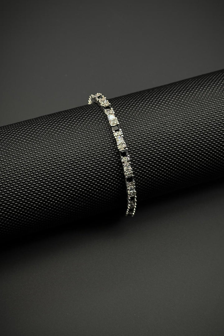 NVM FRNCH 925 Sterling Silver 3MM Black-White Zircon Stone Men's Bracelet FRJ12344-3344-SB - Middletown