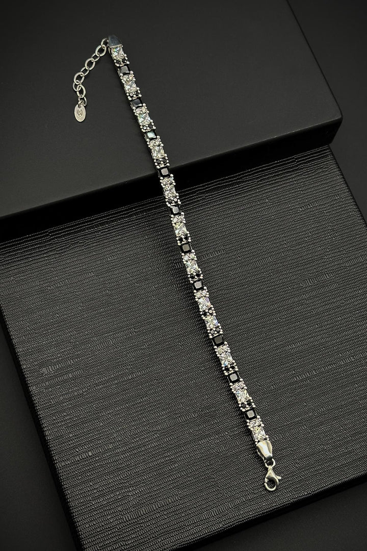 NVM FRNCH 925 Sterling Silver 4MM Black-White Zircon Stone Men's Bracelet FRJ12337-3337-SB - Sioux Falls