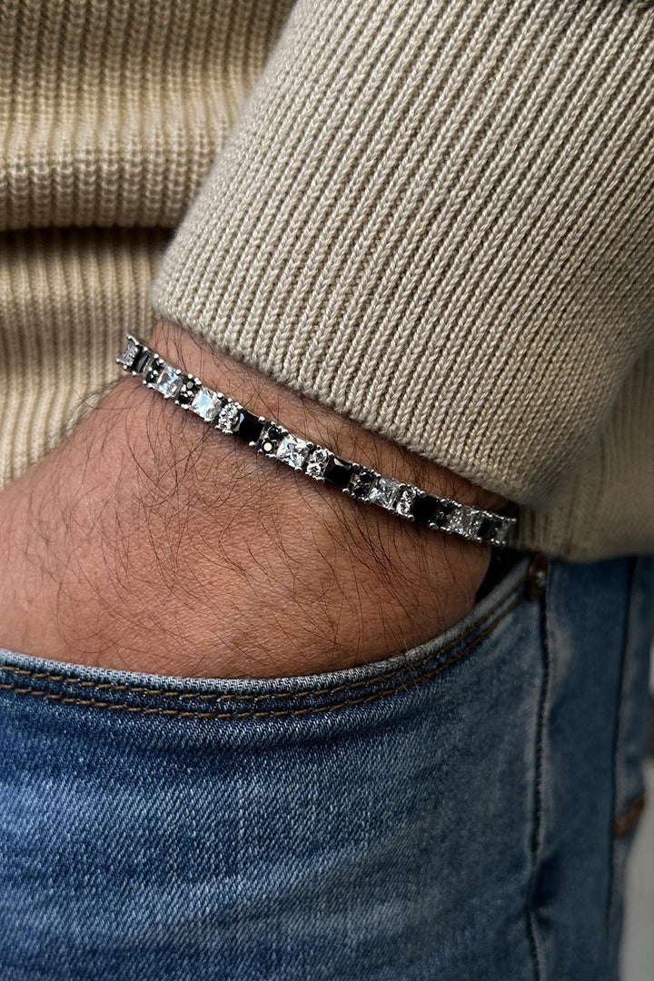 NVM FRNCH 925 Sterling Silver 4MM Black-White Zircon Stone Men's Bracelet FRJ12337-3337-SB - Sioux Falls