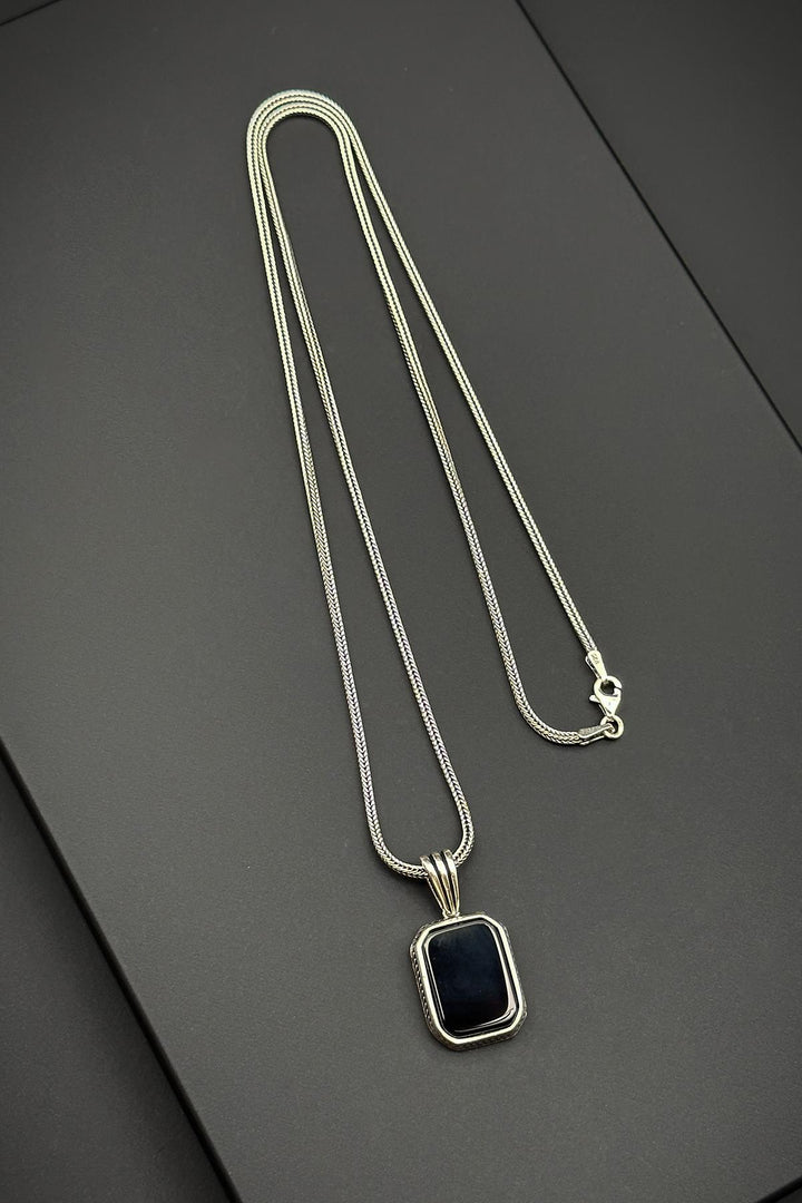 NVM FRNCH 925 Sterling Silver Agate Natural Stone Black Color Men's Necklace FRJ30659-759-AB - Marina di Carrara