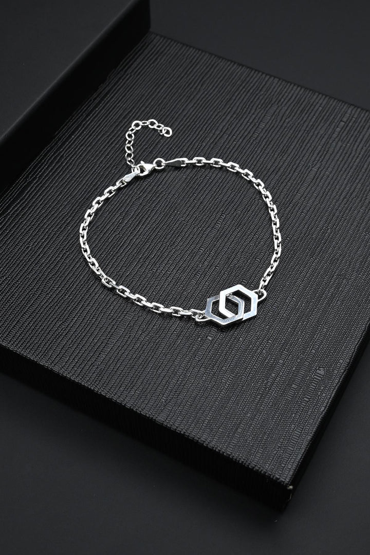 NVM FRNCH 925 Sterling Silver Hexagonal Figured Silver Color Men's Bracelet FRJ12150-3150-A - Woking