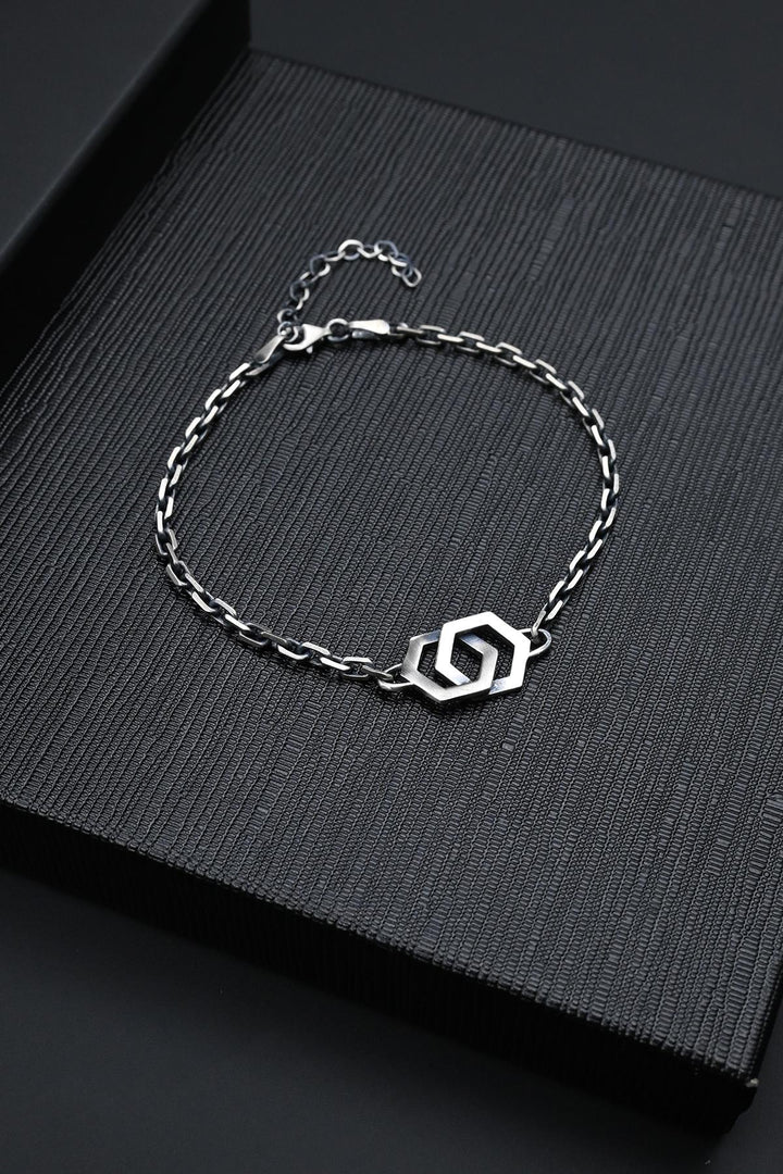 NVM FRNCH 925 Sterling Silver Hexagonal Figured Silver Color Men's Bracelet FRJ12150-3150-A2 - The Colony