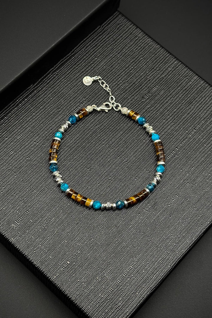 NVM FRNCH 925 Sterling Silver Apatite and Tiger Eye Natural Stone Multicolored Men's Bracelet FRJ12348-3348-MK2 - Fort Wayne