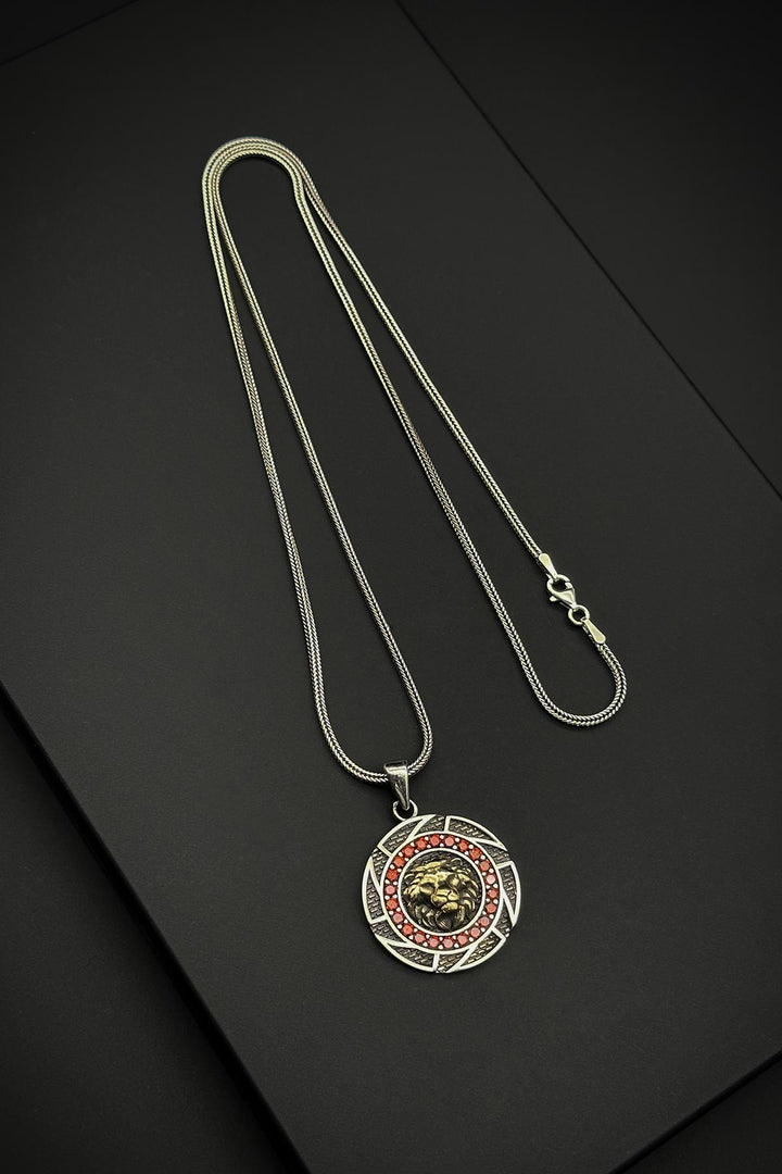 NVM FRNCH 925 Sterling Silver Lion Figured Zircon Stone Silver Color Men's Necklace FRJ30683-783-KG - Hamburg