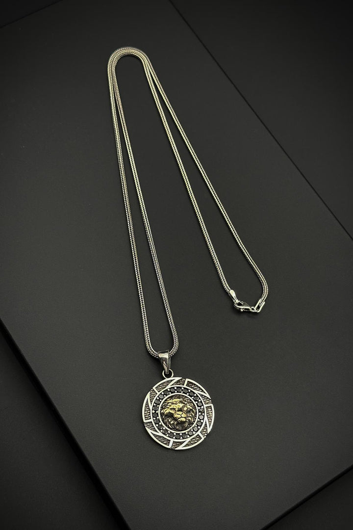 NVM FRNCH 925 Sterling Silver Lion Figured Zircon Stone Silver Color Men's Necklace FRJ30683-783-SG - Hof