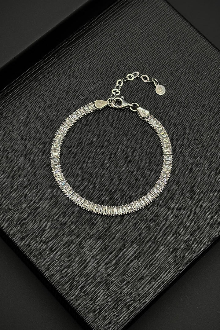 NVM FRNCH 925 Sterling Silver White Baguette Zircon Stone Silver Color Men's Bracelet FRJ12370-3370-A - Moore