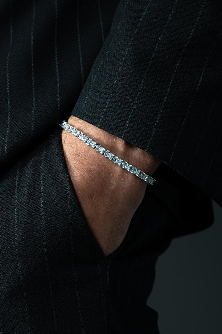 NVM FRNCH 925 Sterling Silver White Zircon Stone Tennis Men's Bracelet FRJ12337-3337-A - Vaslui