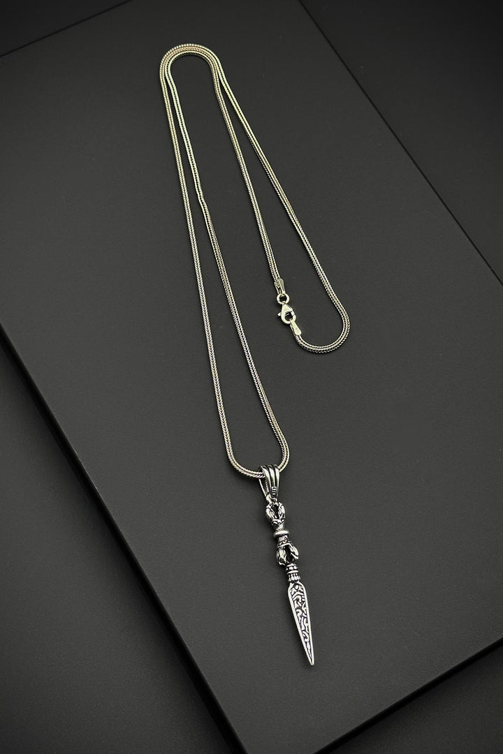 NVM FRNCH 925 Sterling Silver Knife Shaped Silver Color Men's Necklace FRJ30695-795-A - Orland Park