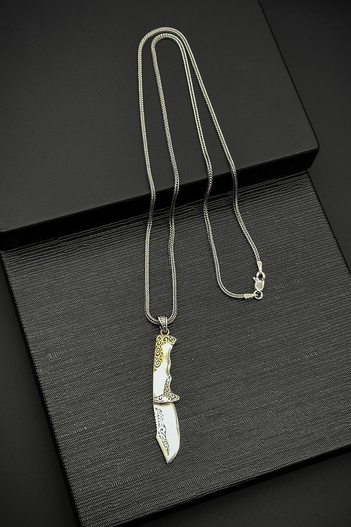 NVM FRNCH 925 Sterling Silver Knife Model Silver Color Men's Necklace FRJ30798-898-A - Battipaglia