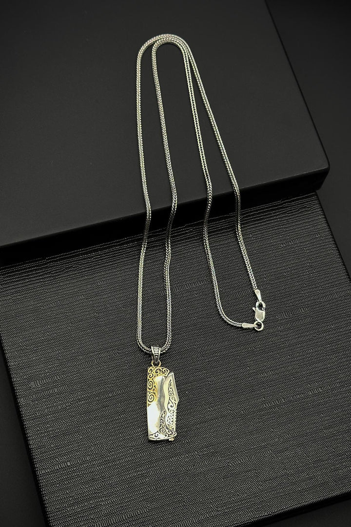 NVM FRNCH 925 Sterling Silver Knife Model Silver Color Men's Necklace FRJ30798-898-A - Battipaglia