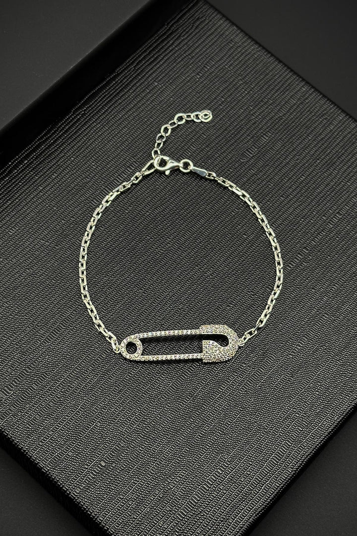 NVM FRNCH 925 Sterling Silver Safety Pin Model White Zircon Stone Men's Bracelet FRJ12185-3185-B - Santa Rosa