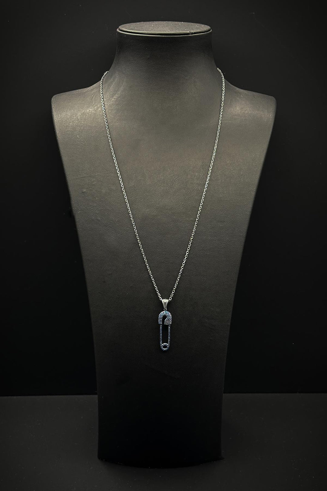 NVM FRNCH 925 Sterling Silver Safety Pin Model Navy Blue Zircon Stone Men's Necklace FRJ30759-859-L - Indianapolis
