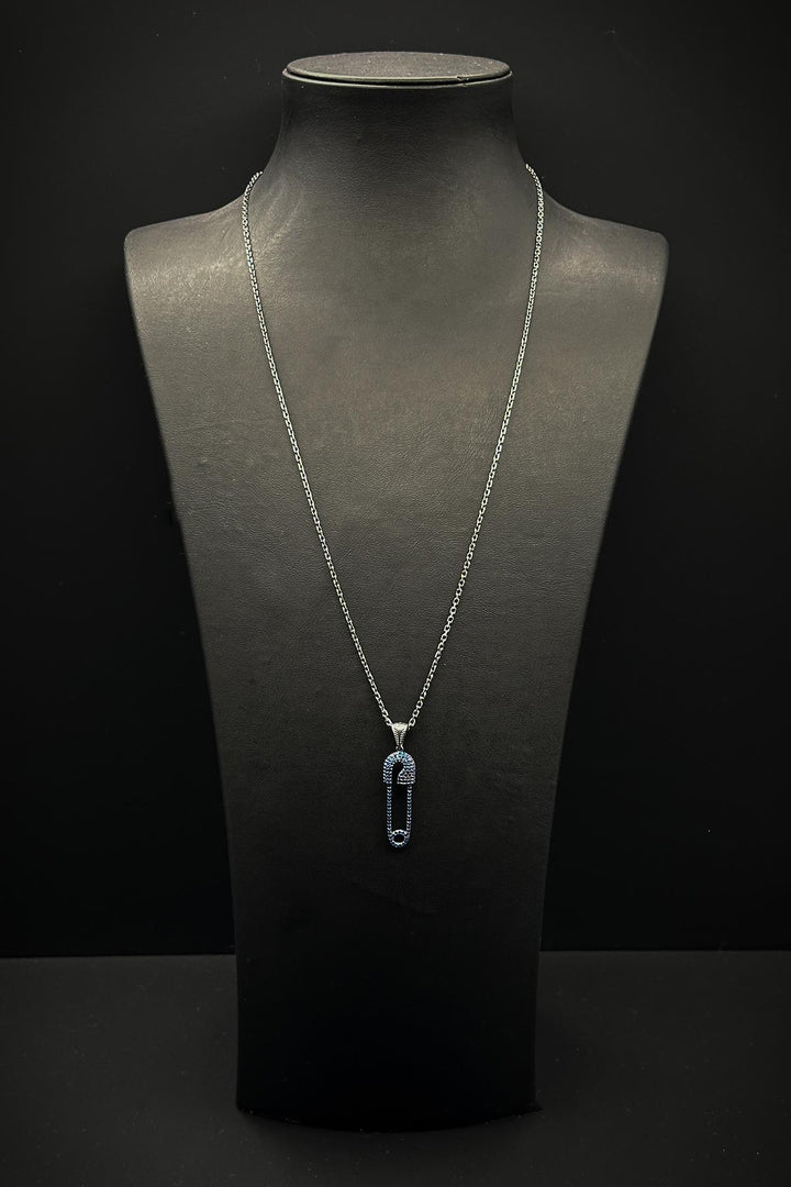 NVM FRNCH 925 Sterling Silver Safety Pin Model Navy Blue Zircon Stone Men's Necklace FRJ30759-859-L - Indianapolis