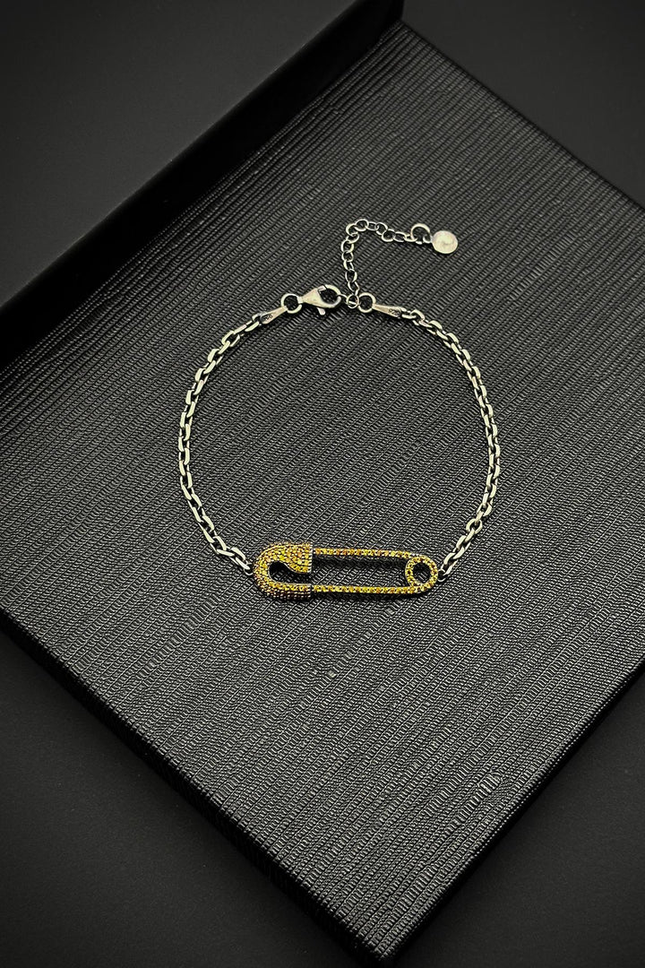 NVM FRNCH 925 Sterling Silver Safety Pin Model Yellow Zircon Stone Men's Bracelet FRJ12185-3185-S3 - Frankfurt