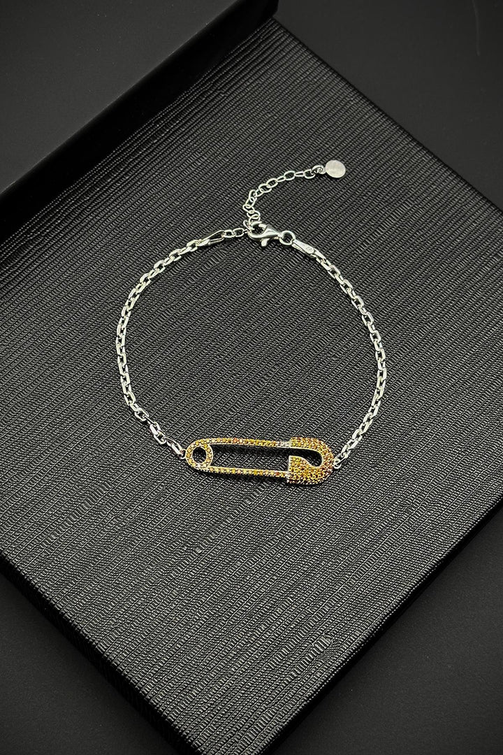 NVM FRNCH 925 Sterling Silver Safety Pin Model Yellow Zircon Stone Men's Bracelet FRJ12185-3185-S4 - Dessau-Rosslau