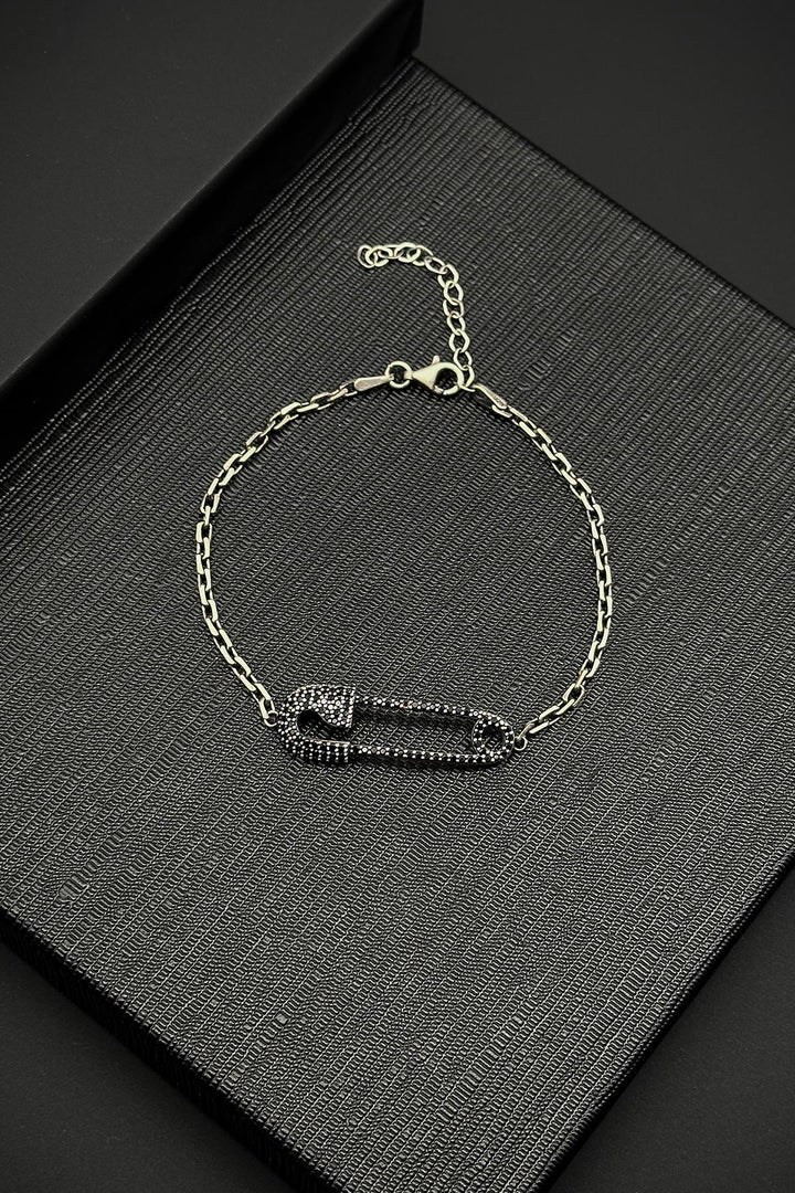 NVM FRNCH 925 Sterling Silver Safety Pin Model Black Zircon Stone Men's Bracelet FRJ12185-3185-S2 - Warner Robins