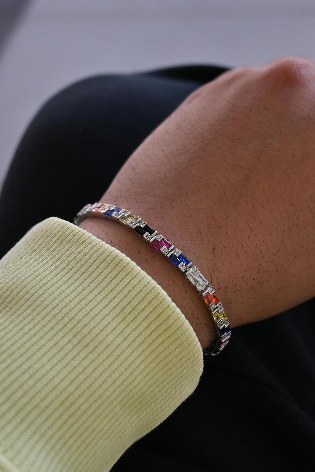 NVM FRNCH 925 Sterling Silver Multi-Color Zircon Stone Tennis Men's Bracelet FRJ11908-2008-CK2 - Puerto Peñasco
