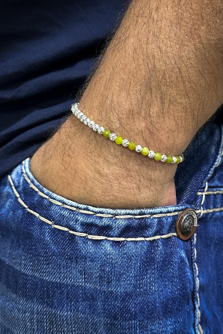 NVM FRNCH 925 Sterling Silver Dorika and Jade Natural Stone Green Color Men's Bracelet FRJ11978-2078-Y - Bury Saint Edmunds