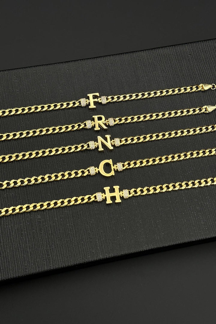 NVM FRNCH 925 Sterling Silver Lettered Gold Color Men's Bracelet FRJ11974-2074-G - Launceston
