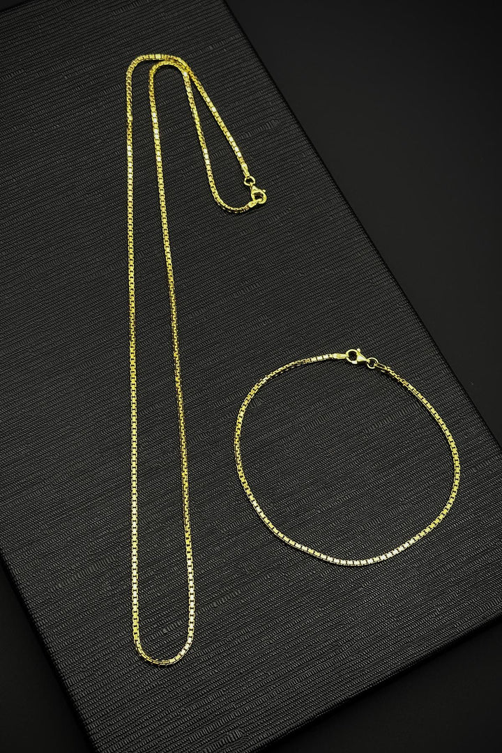 NVM FRNCH 925 Sterling Silver Italian Model Gold Color Men's Bracelet/Necklace Set FRJ12326-3326-G - Sevastopol