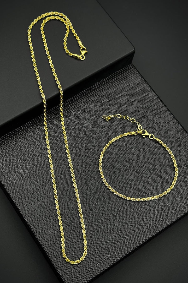 NVM FRNCH 925 Sterling Silver Italian Model Gold Color Men's Bracelet/Necklace Set FRJ12417-3417-G - Drobeta-Turnu Severin