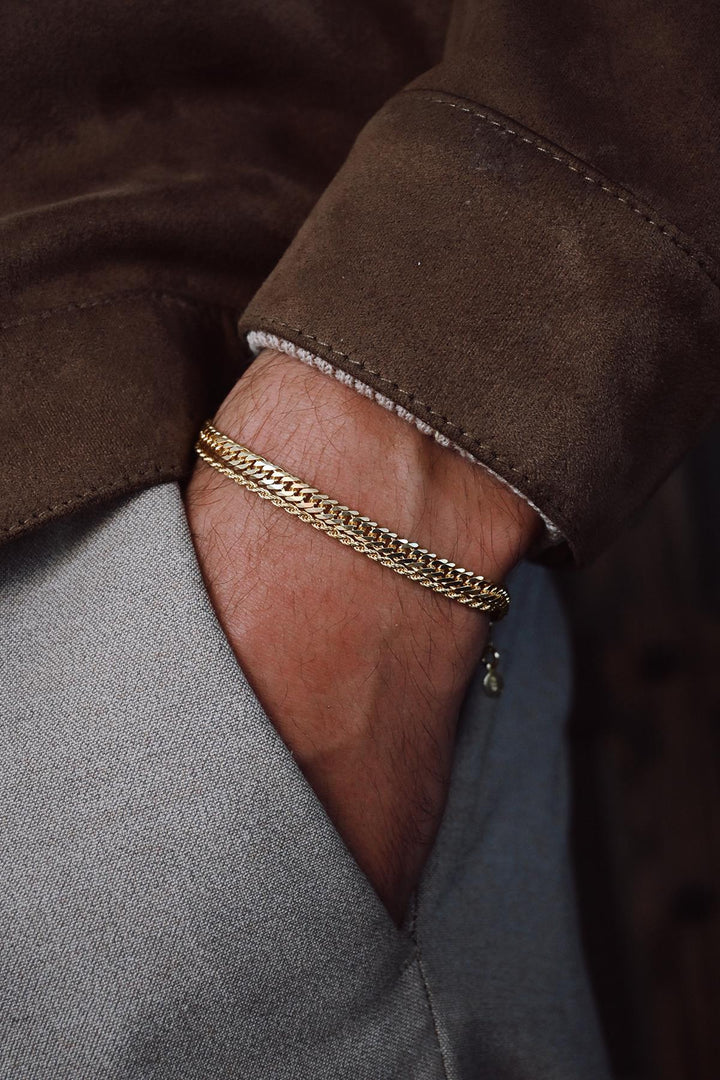 NVM FRNCH 925 Sterling Silver Italian Model Gold Color Men's Bracelet Set FRJ12357-3357-G - Ciudad Lázaro Cárdenas