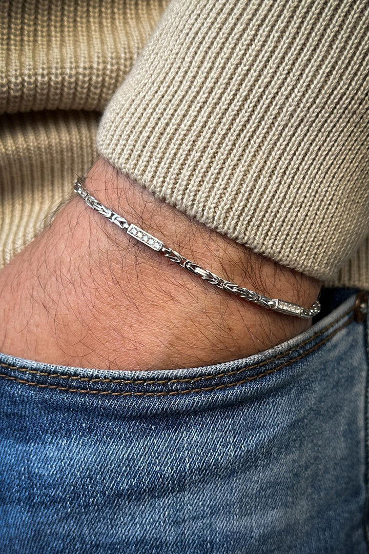 NVM FRNCH 925 Sterling Silver Italian Model White Zircon Stone Silver Color Men's Bracelet FRJ12363-3363-A - Brighton