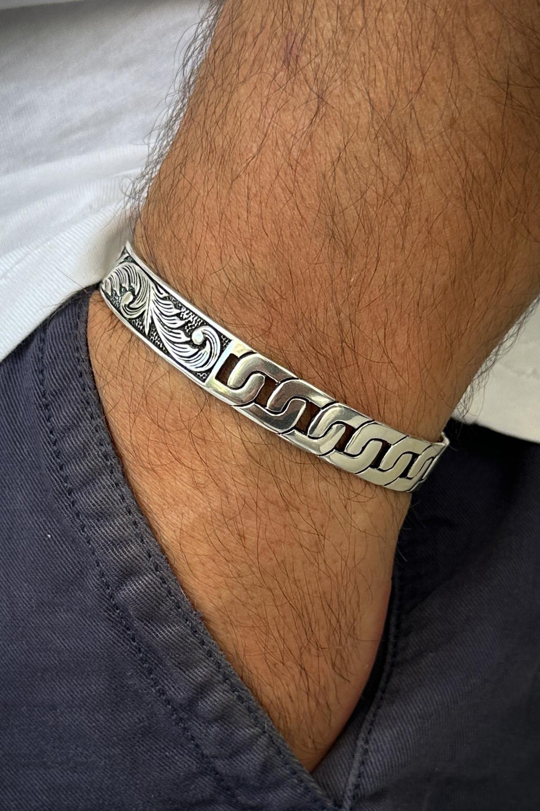 NVM FRNCH 925 Sterling Silver Italian Model Silver Color Men's Bracelet FRJ12307-3307-A - Manhattan